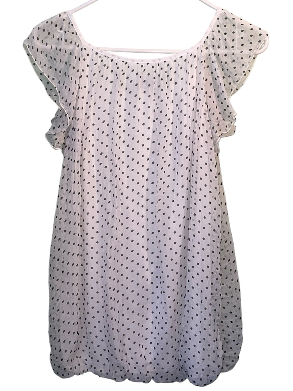 Luisa Ricci Silk Blouse in Ivory Polka Dot Flutter Sleeve & bubble hem. Size med - Picture 5 of 8